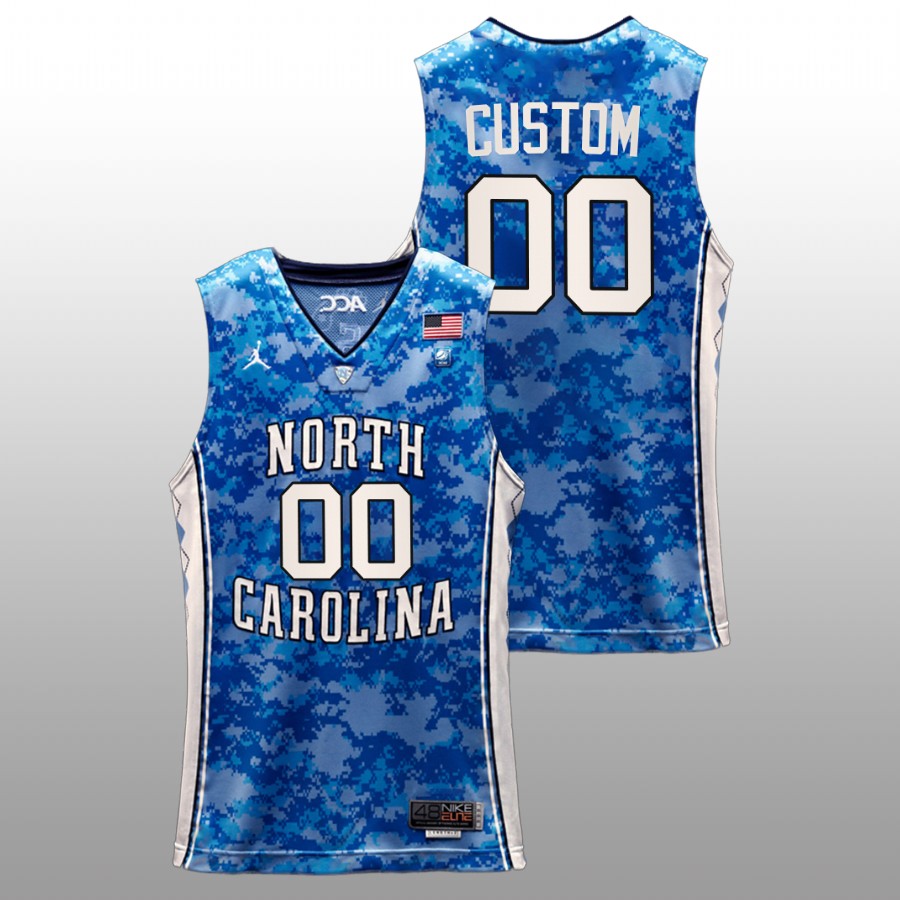 men north carolina tar heels custom 2022 basketball carrier classic veterans day blue jersey