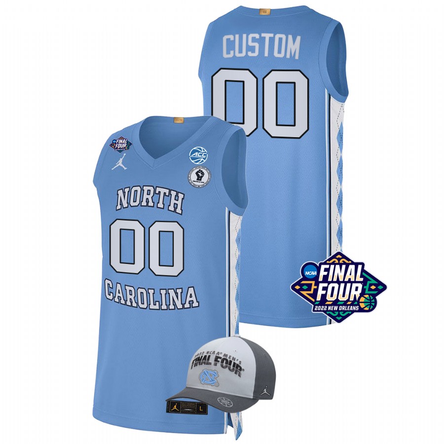 men north carolina tar heels custom free hat 2022 march madness final four blue jersey