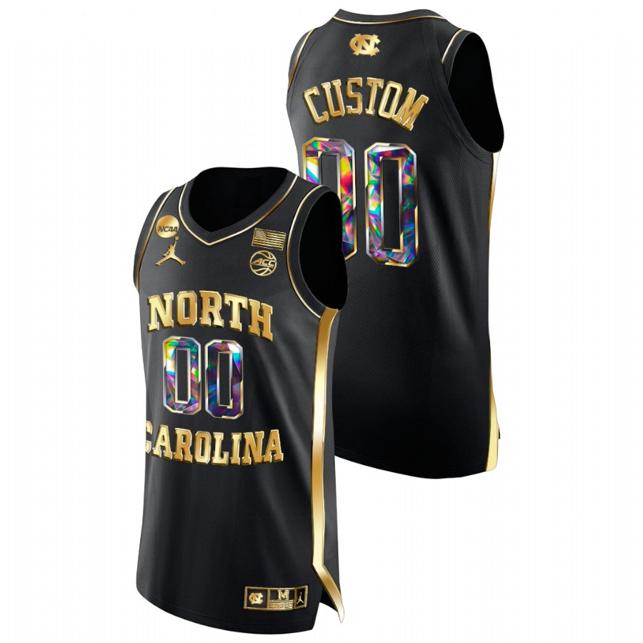 men north carolina tar heels custom golden diamond edition 2022 ncaa march madness black jersey