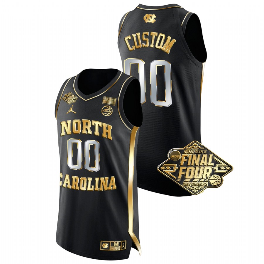 men north carolina tar heels custom golden edition 2022 march madness final four black jersey