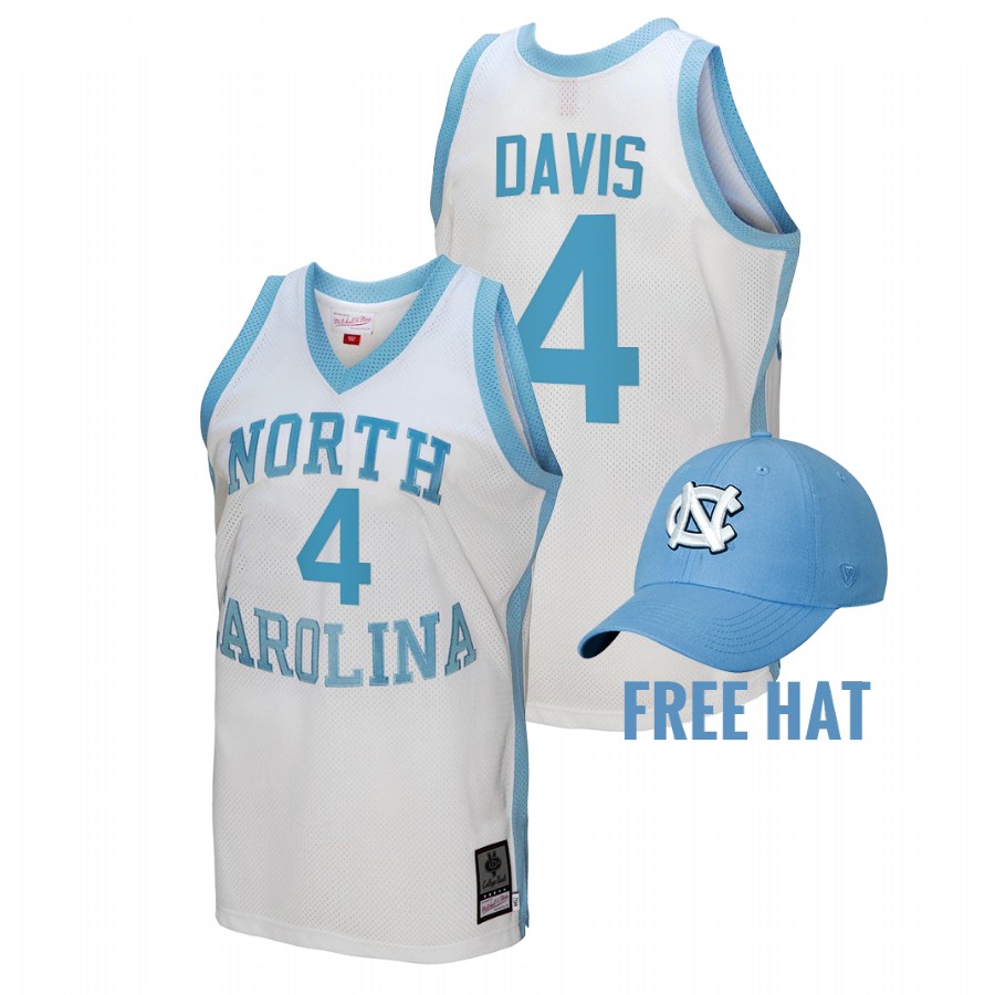 men north carolina tar heels r.j. davis 2022 basketball hardwood classics white jersey