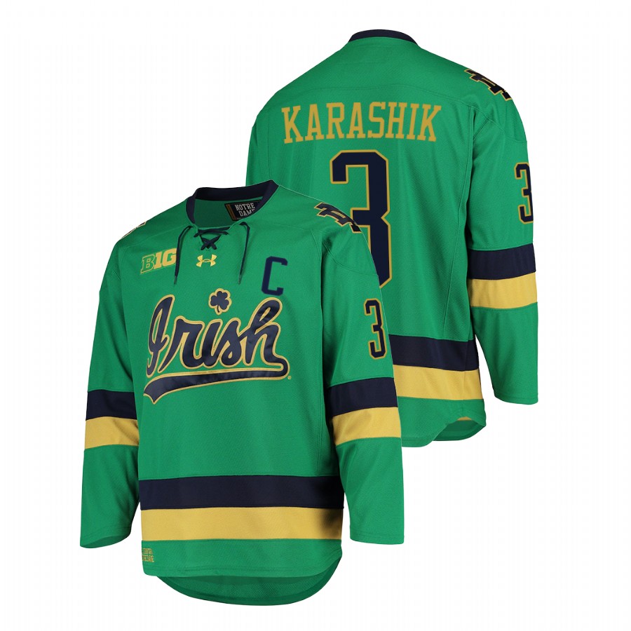 men notre dame fighting irish adam karashik green college hockey jersey