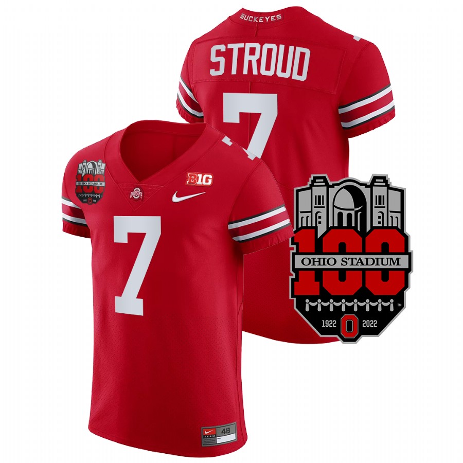men ohio state buckeyes c.j. stroud 1922 2022 elite football 100th year stadium anniversary scarlet jersey