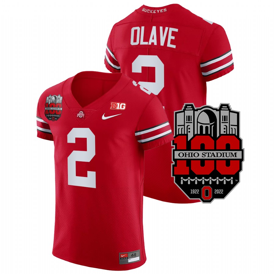 men ohio state buckeyes chris olave 1922 2022 elite football 100th year stadium anniversary scarlet jersey