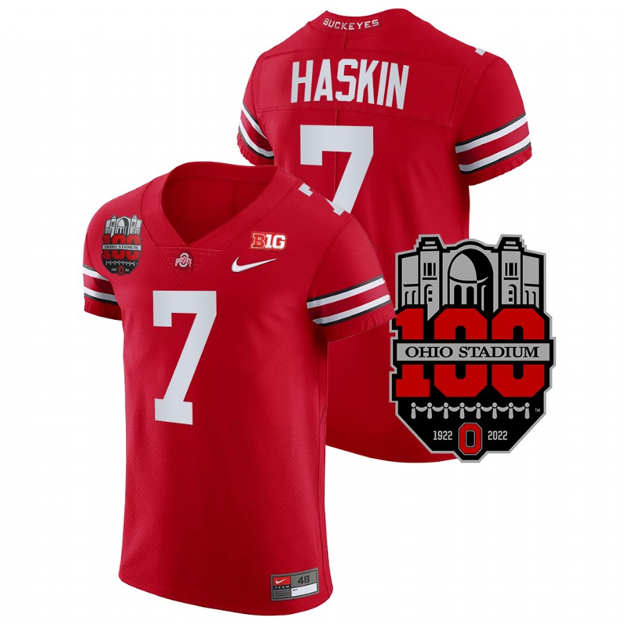 men ohio state buckeyes dwayne haskins 1922 2022 elite football 100th year stadium anniversary scarlet jersey