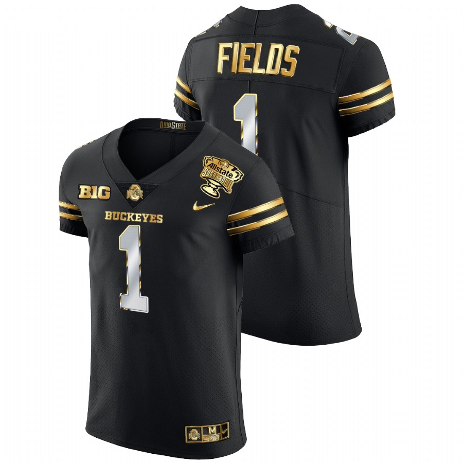 men ohio state buckeyes justin fields black 2021 sugar bowl golden limited jersey