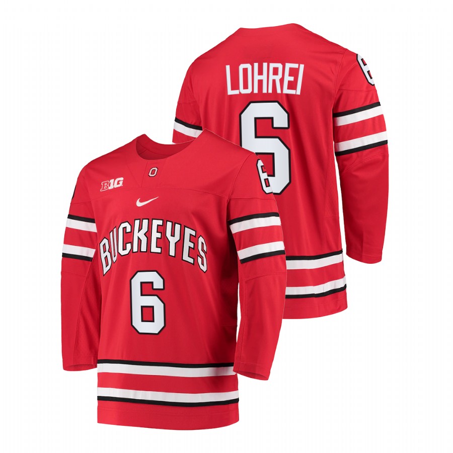 men ohio state buckeyes mason lohrei red college hockey jersey