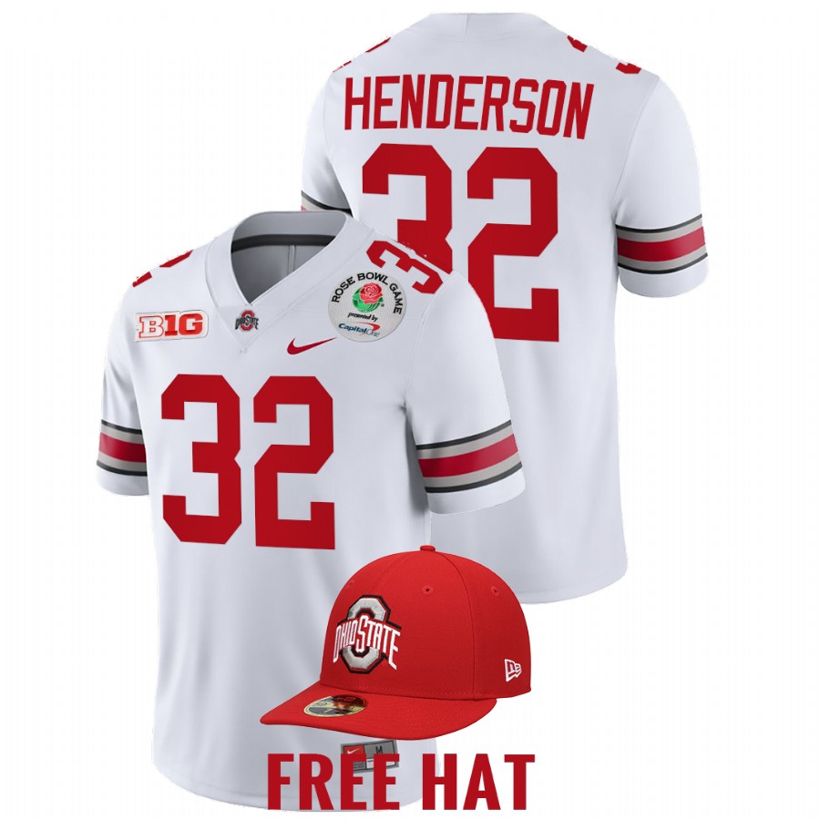 men ohio state buckeyes treveyon henderson college football playoff 2022 rose bowl white jersey
