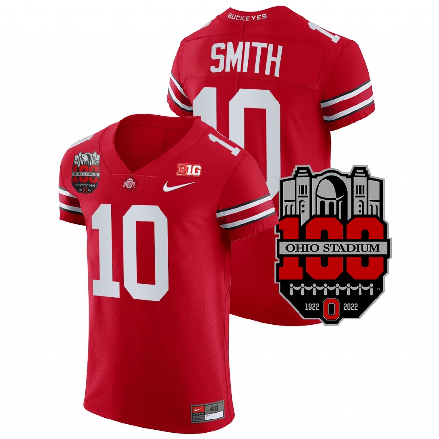 men ohio state buckeyes troy smith 1922 2022 elite football 100th year stadium anniversary scarlet jersey
