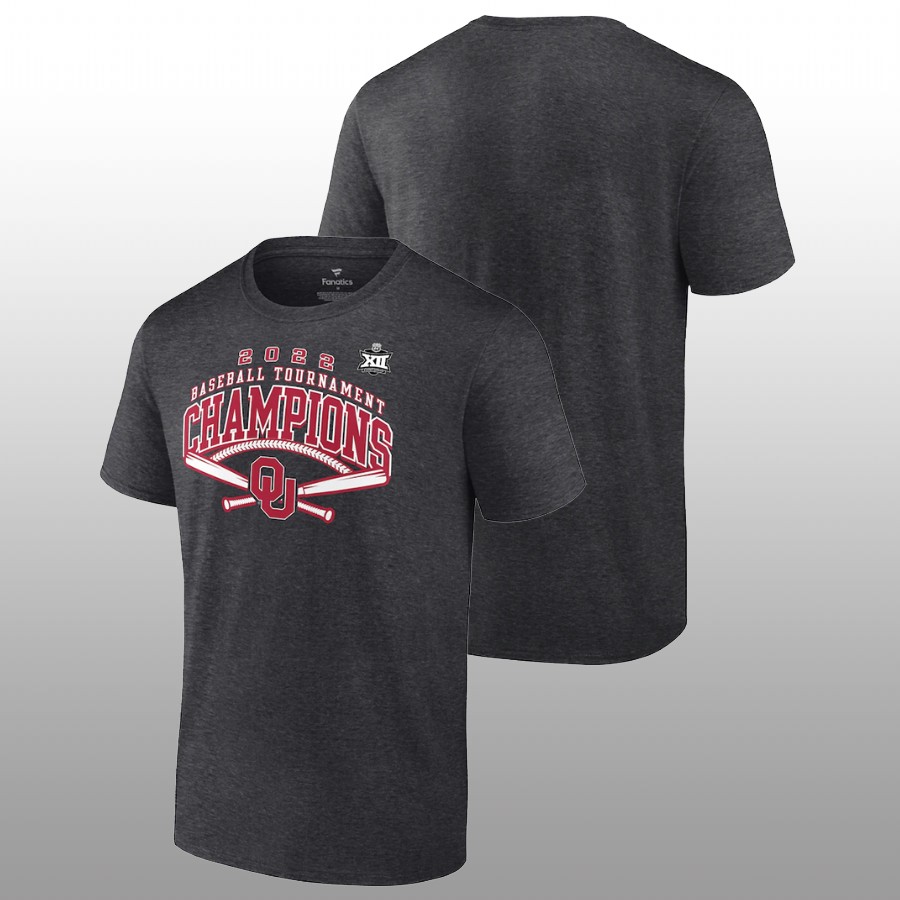 men oklahoma sooners charcoal 2022 big 12 tournament champs baseball conference tee