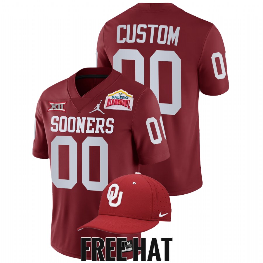 men oklahoma sooners custom cfp 2021 alamo bowl crimson jersey
