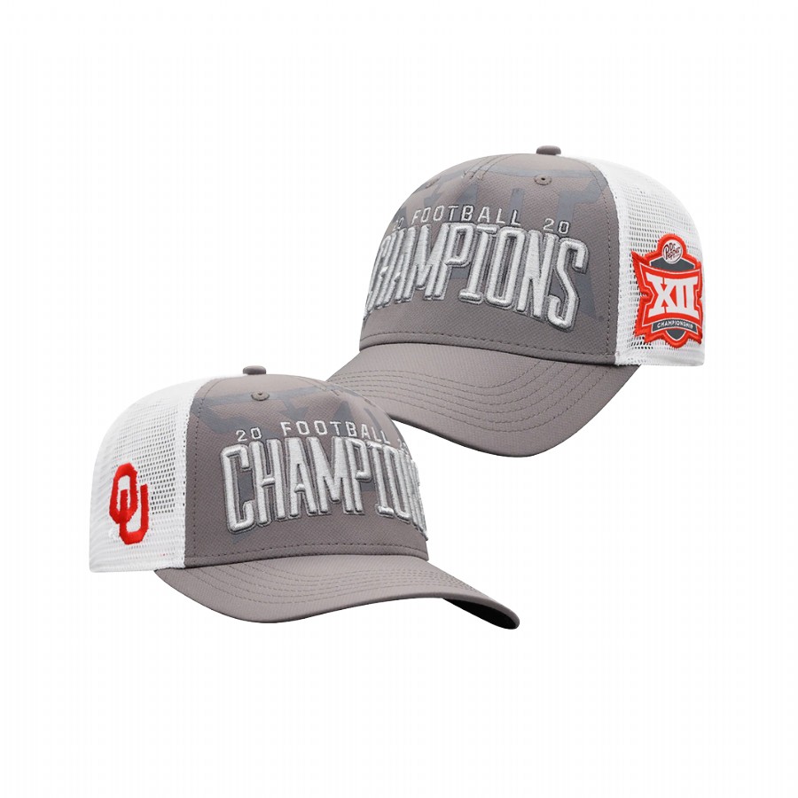 men oklahoma sooners gray 2020 big 12 football champions locker room adjustable hat