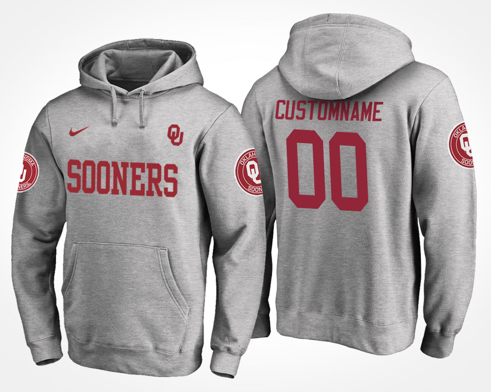 men oklahoma sooners gray custom name and number hoodie