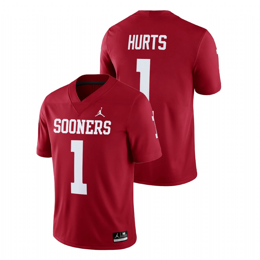 men oklahoma sooners jalen hurts crimson college football alumni player jersey