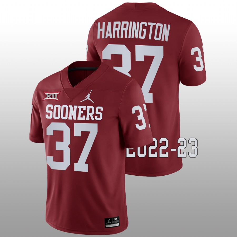 men oklahoma sooners justin harrington 2022 23 game college football crimson jersey
