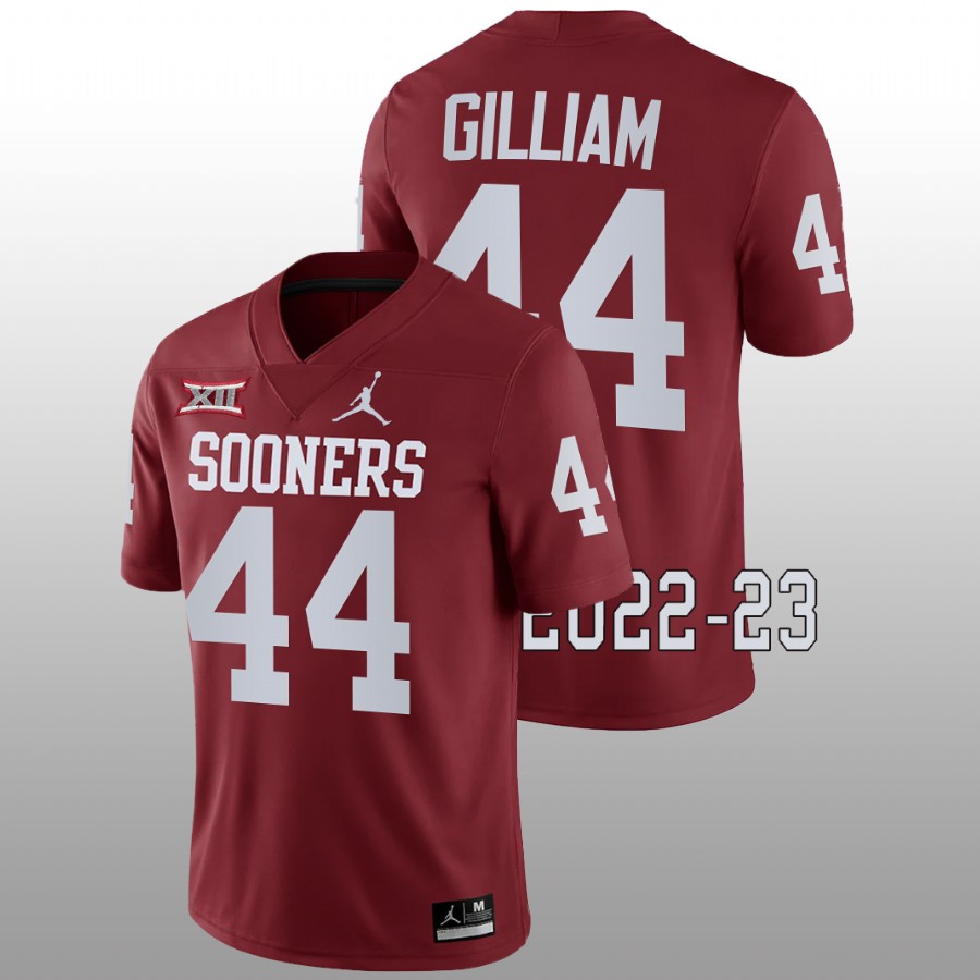 men oklahoma sooners kelvin gilliam 2022 23 game college football crimson jersey