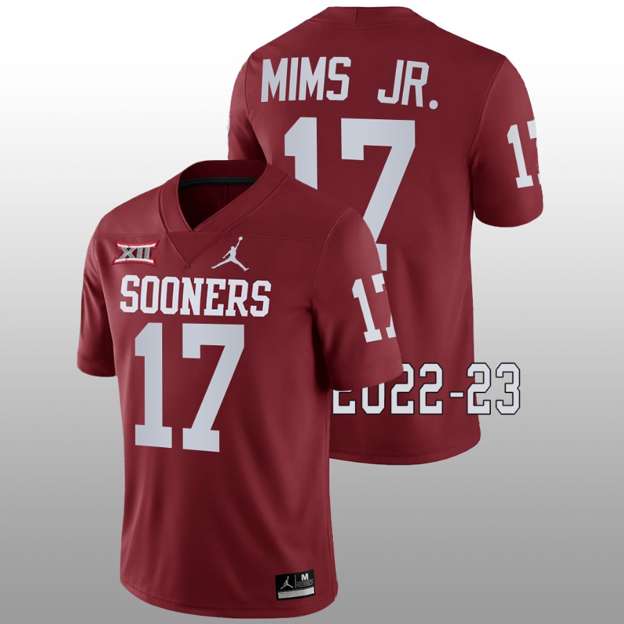 men oklahoma sooners marvin mims jr. 2022 23 game college football crimson jersey