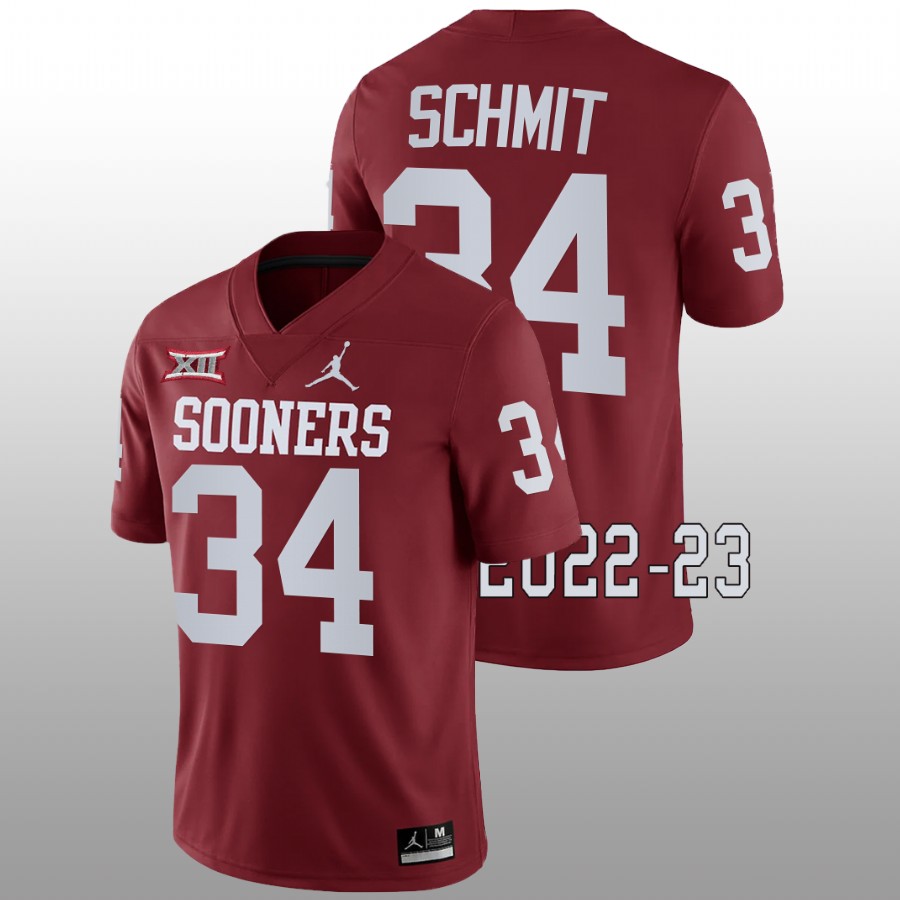 men oklahoma sooners zach schmit 2022 23 game college football crimson jersey