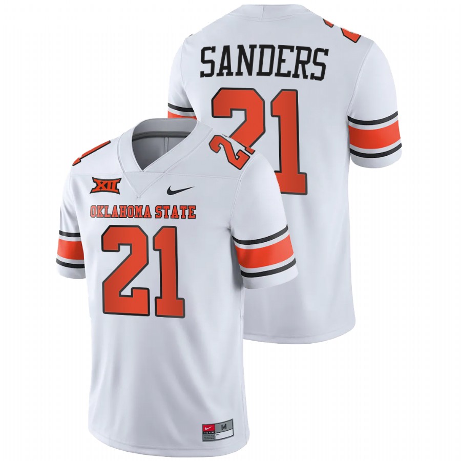 men oklahoma state cowboys barry sanders alumni player college football white jersey