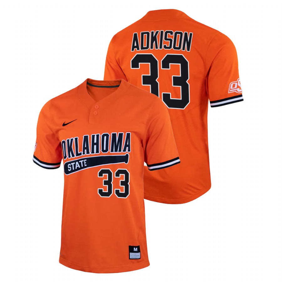 men oklahoma state cowboys chase adkison orange 2022college baseball two button jersey