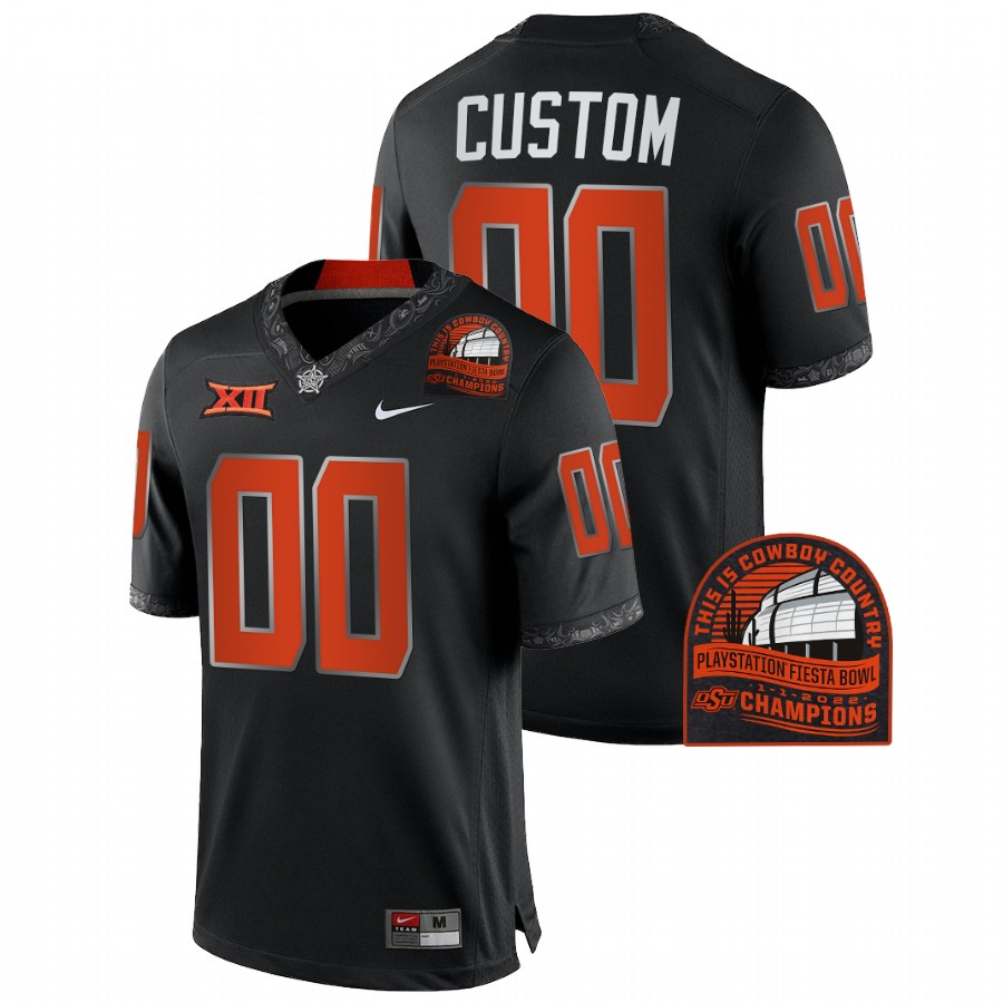 men oklahoma state cowboys custom cfp 2022 fiesta bowl champions black jersey