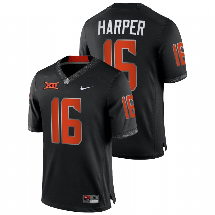 men oklahoma state cowboys devin harper 2021 22 game college football black jersey