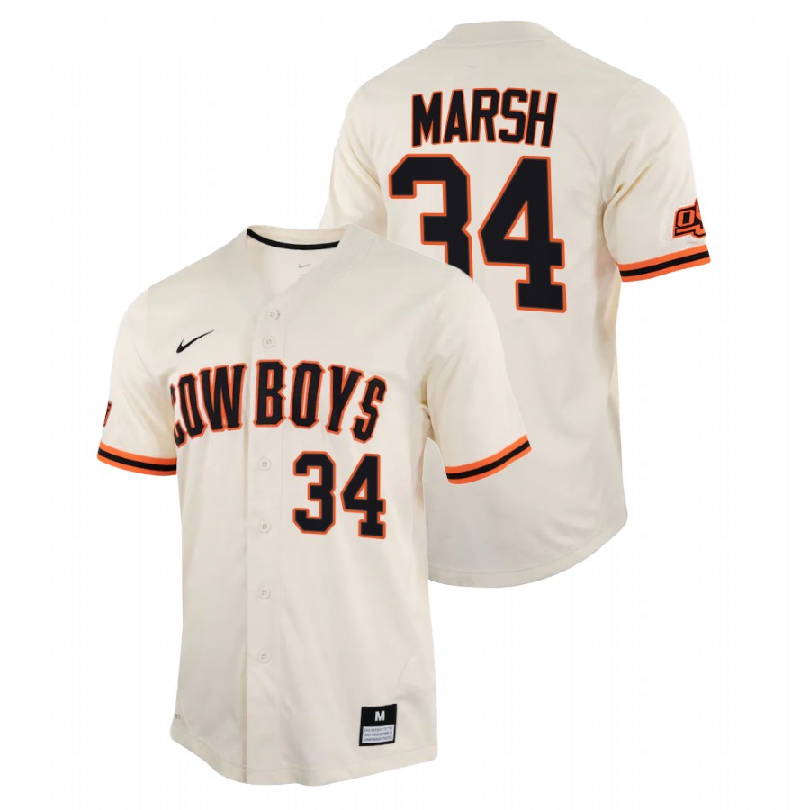 men oklahoma state cowboys dillon marsh cream college baseball replica jersey
