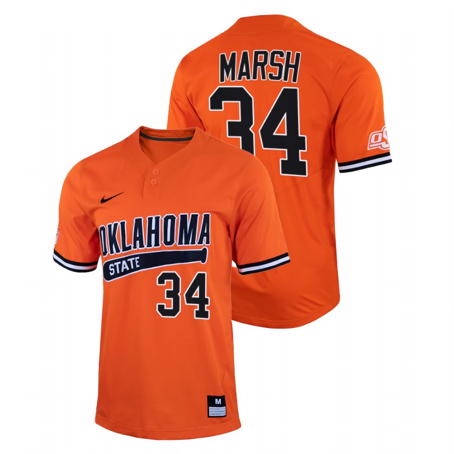 men oklahoma state cowboys dillon marsh orange 2022college baseball two button jersey