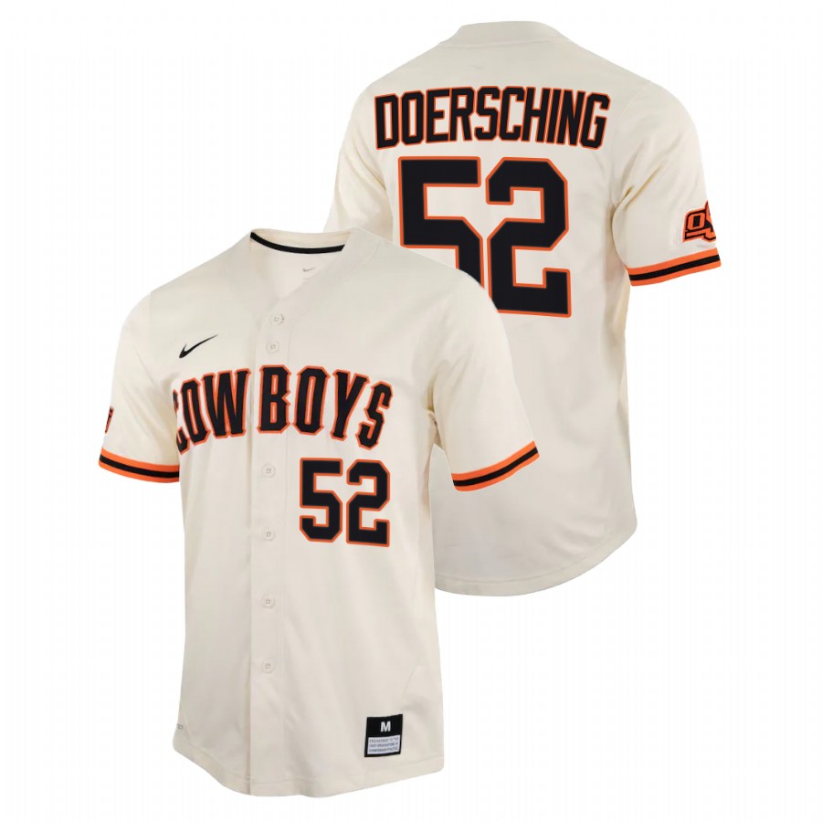 men oklahoma state cowboys griffin doersching cream college baseball replica jersey