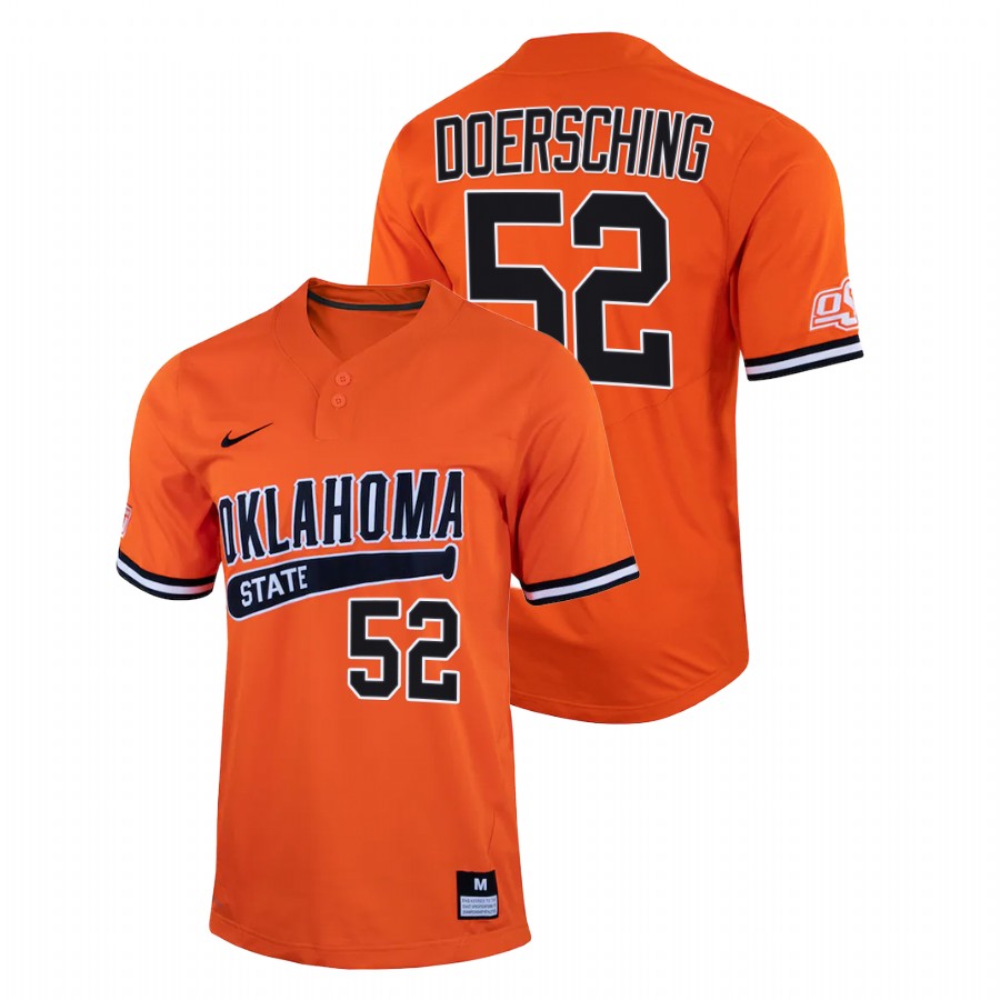 men oklahoma state cowboys griffin doersching orange 2022college baseball two button jersey