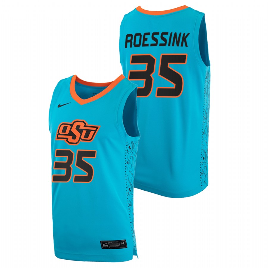 men oklahoma state cowboys hidde roessink 2020 21 college basketball blue jersey 1
