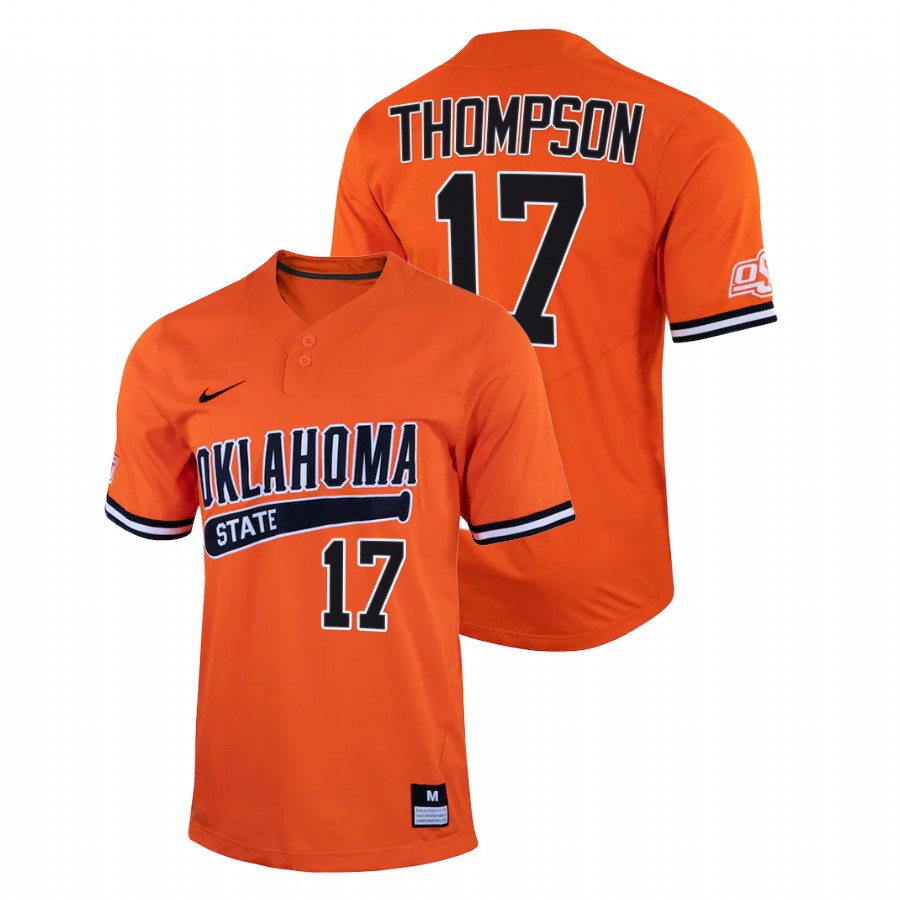 men oklahoma state cowboys jake thompson orange 2022college baseball two button jersey
