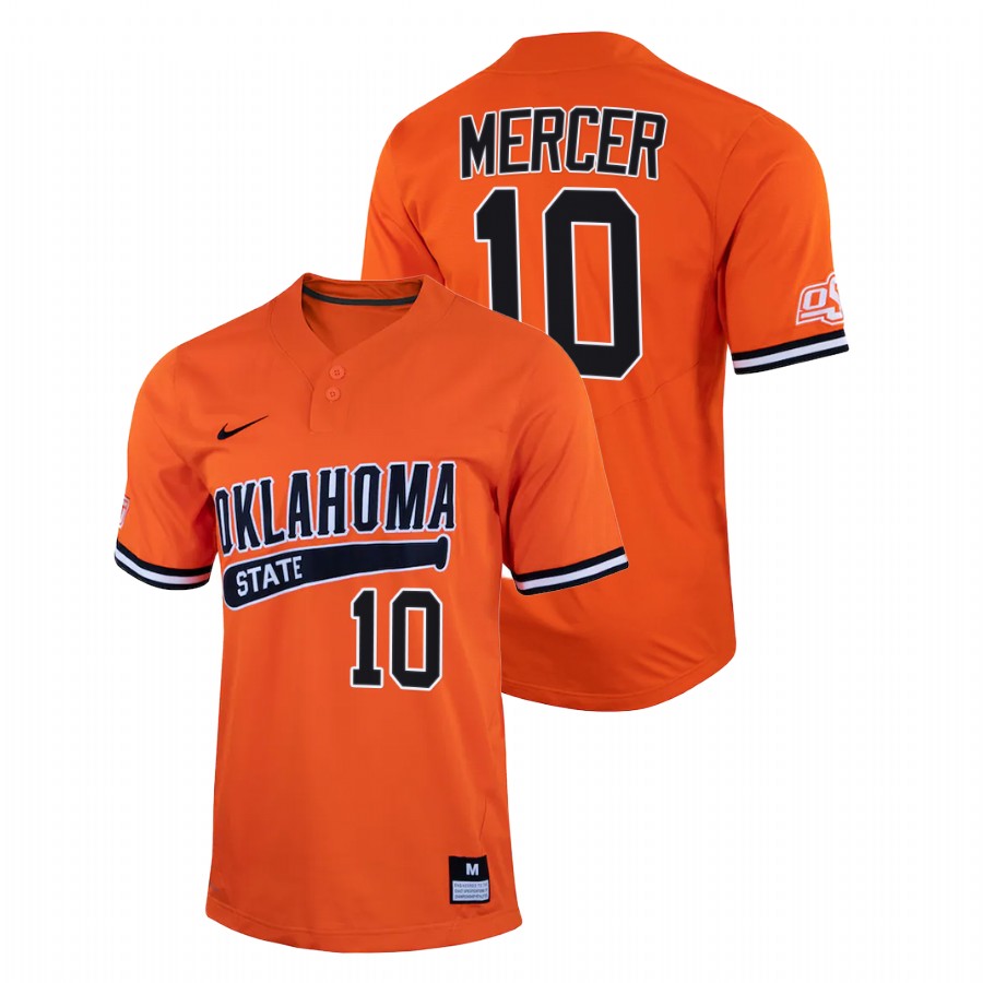 men oklahoma state cowboys jordy mercer orange college baseball two button jersey