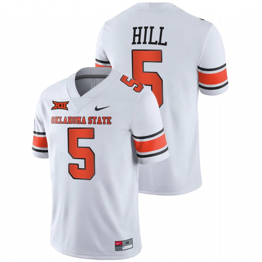 men oklahoma state cowboys justice hill alumni player college football white jersey
