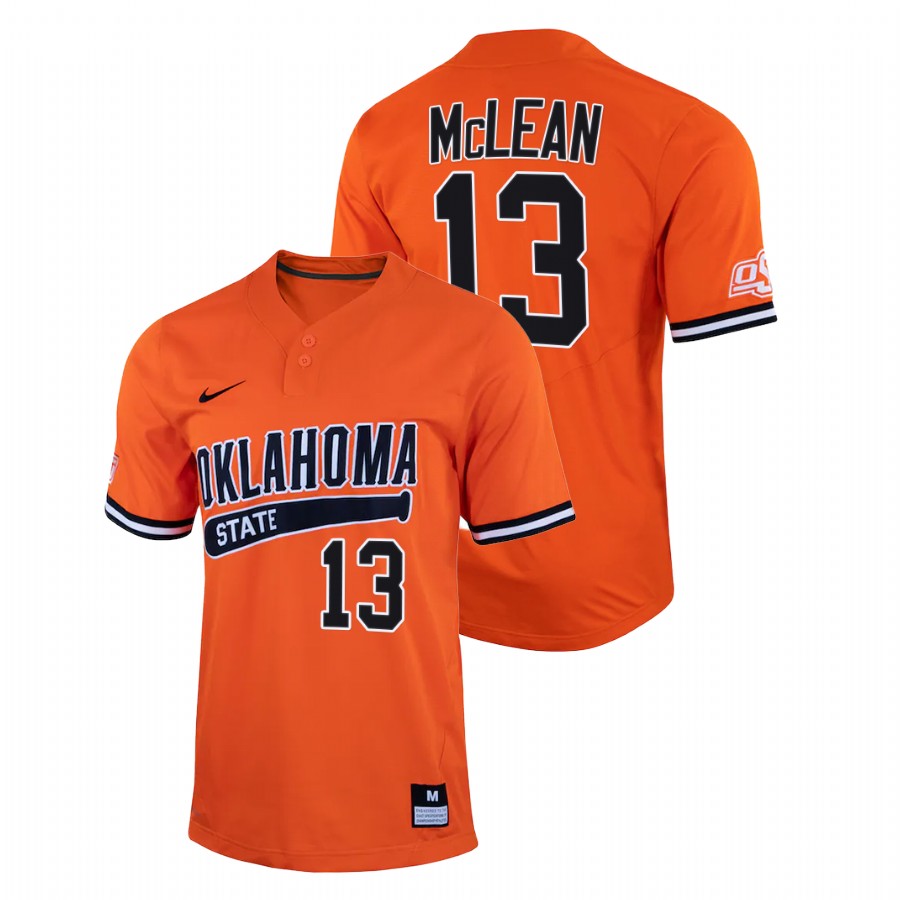 men oklahoma state cowboys nolan mclean orange 2022college baseball two button jersey