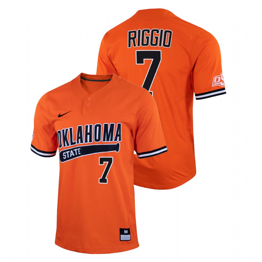 men oklahoma state cowboys roc riggio orange 2022college baseball two button jersey