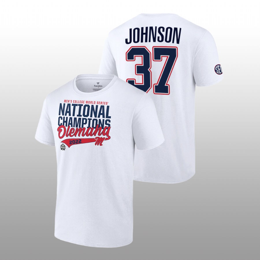 men ole miss rebels 2022 college world series champions ncaa baseball brandon johnson white t shirt