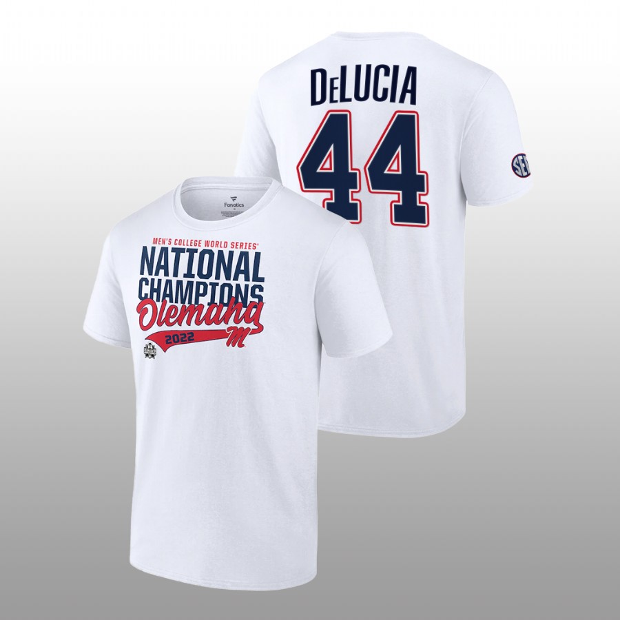 men ole miss rebels 2022 college world series champions ncaa baseball dylan delucia white t shirt