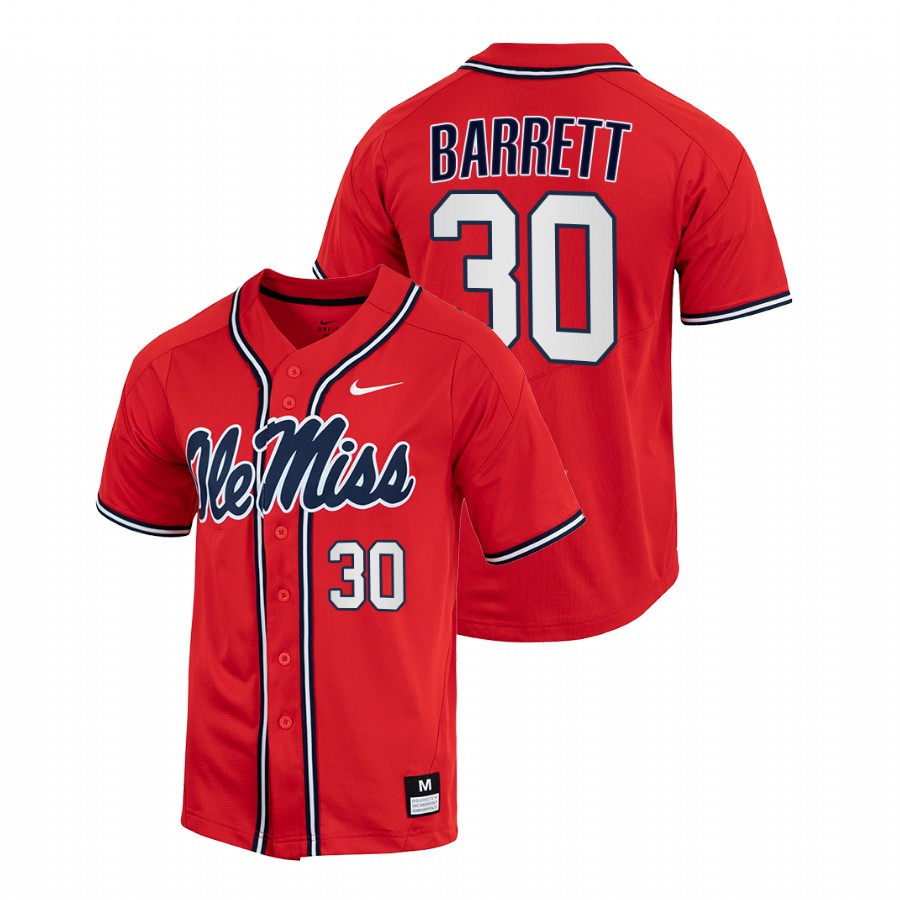 men ole miss rebels aaron barrett red college baseball full button jersey