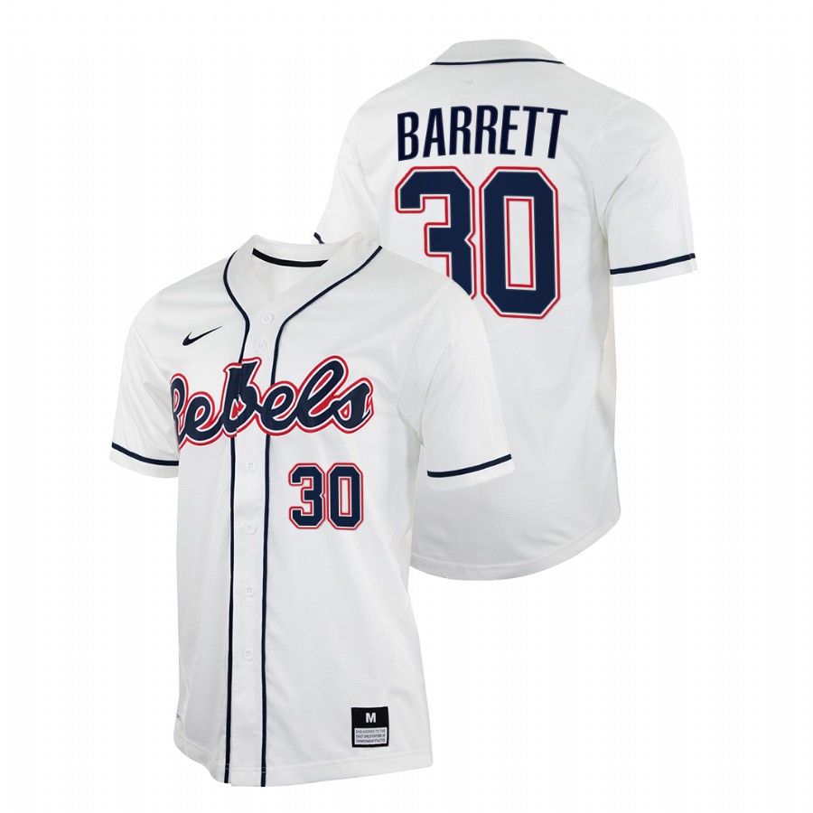 men ole miss rebels aaron barrett white college baseball jersey