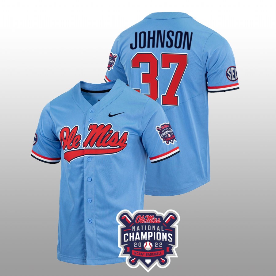 men ole miss rebels brandon johnson blue 2022 college world series champions ncaa baseball jersey