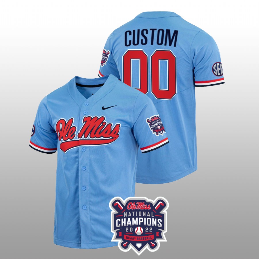 men ole miss rebels custom blue 2022 college world series champions ncaa baseball jersey