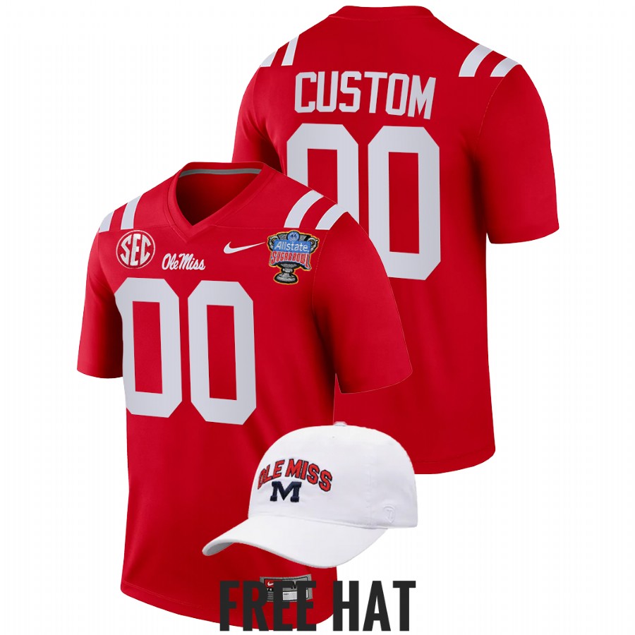 men ole miss rebels custom college football playoff 2022 sugar bowl red jersey