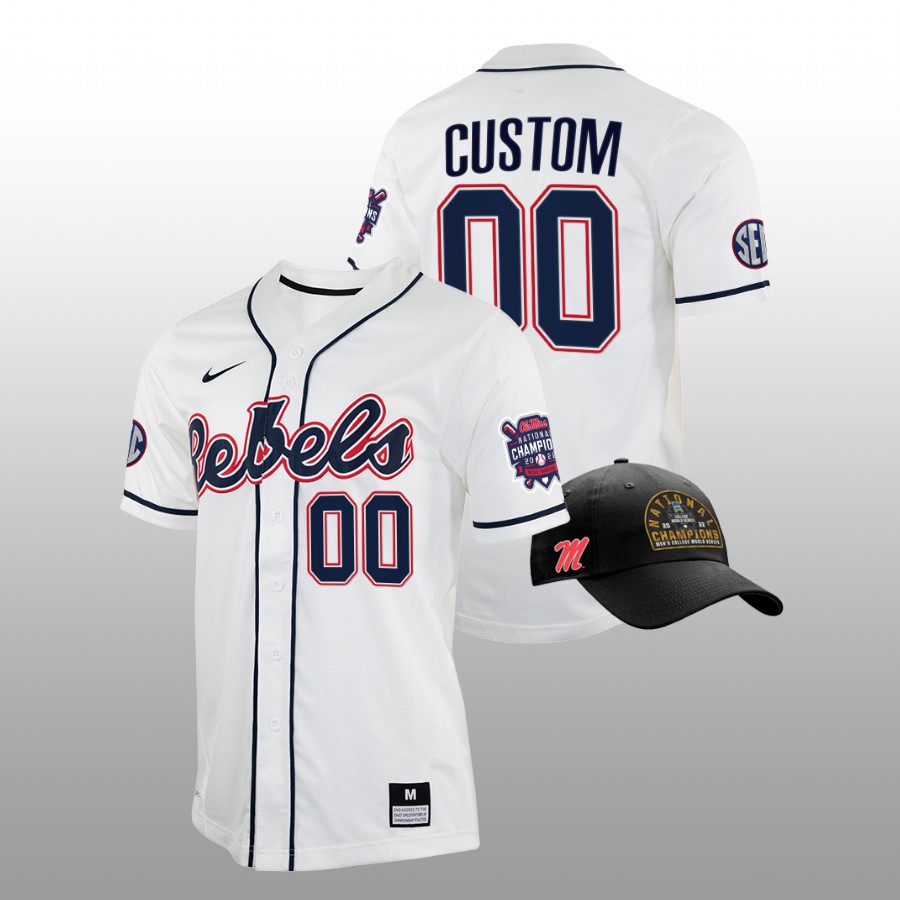 men ole miss rebels custom white 2022 college world series champions free hat jersey