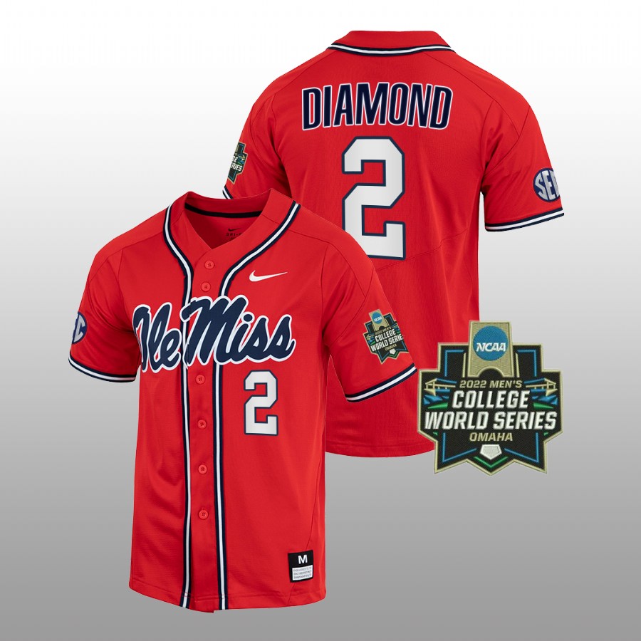 men ole miss rebels derek diamond red 2022 college world series baseball jersey