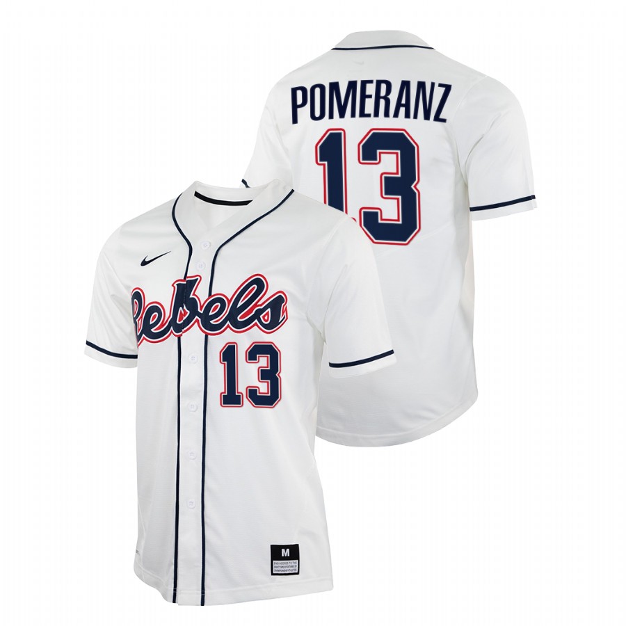 men ole miss rebels drew pomeranz white college baseball jersey