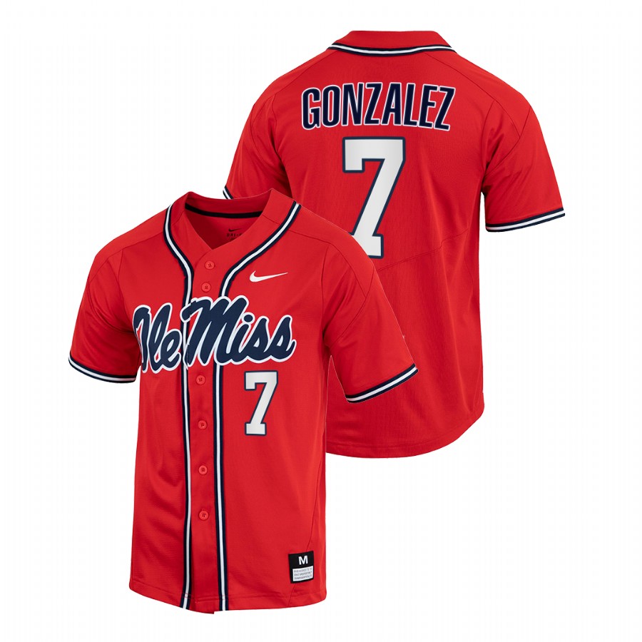 men ole miss rebels jacob gonzalez red 2022college baseball full button jersey