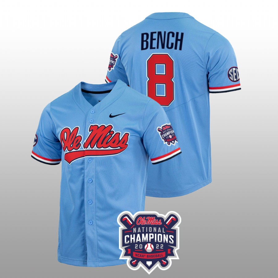 men ole miss rebels justin bench blue 2022 college world series champions ncaa baseball jersey
