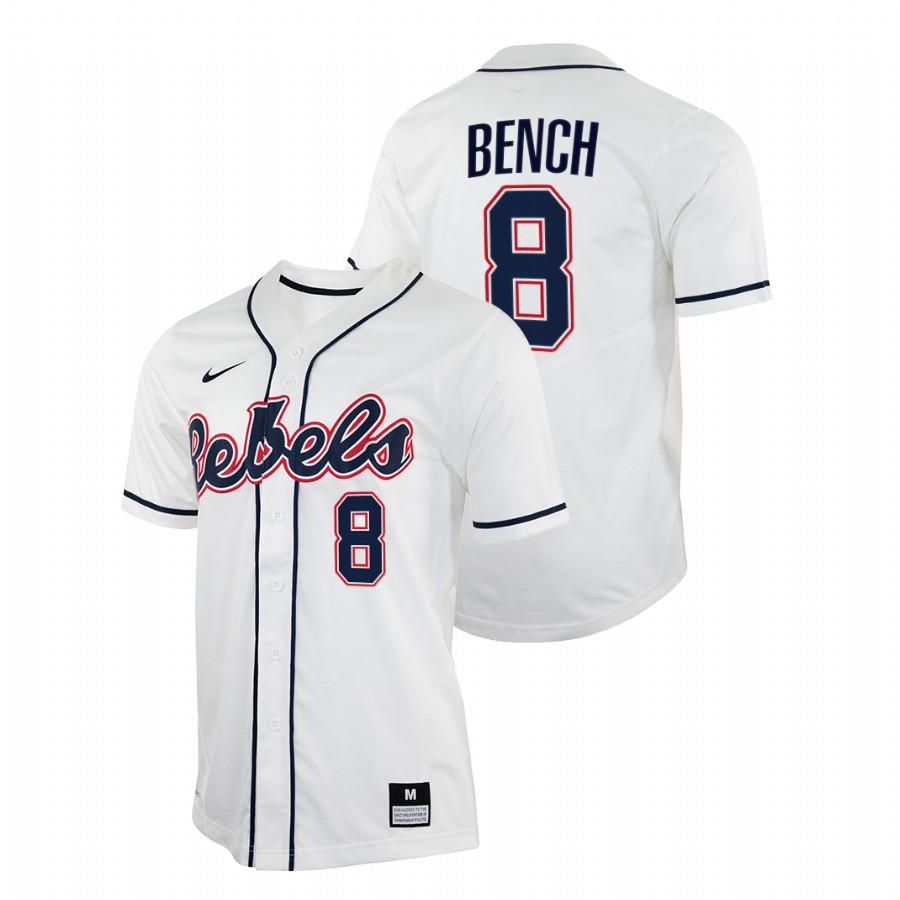 men ole miss rebels justin bench white college baseball jersey