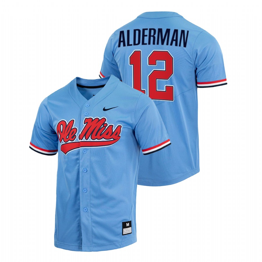 men ole miss rebels kemp alderman blue college baseball full button jersey